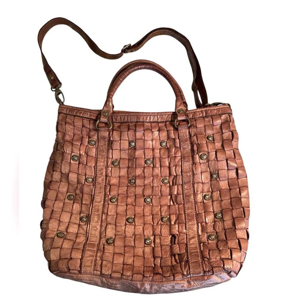 Woven Metallic Rose Shoulder Bag